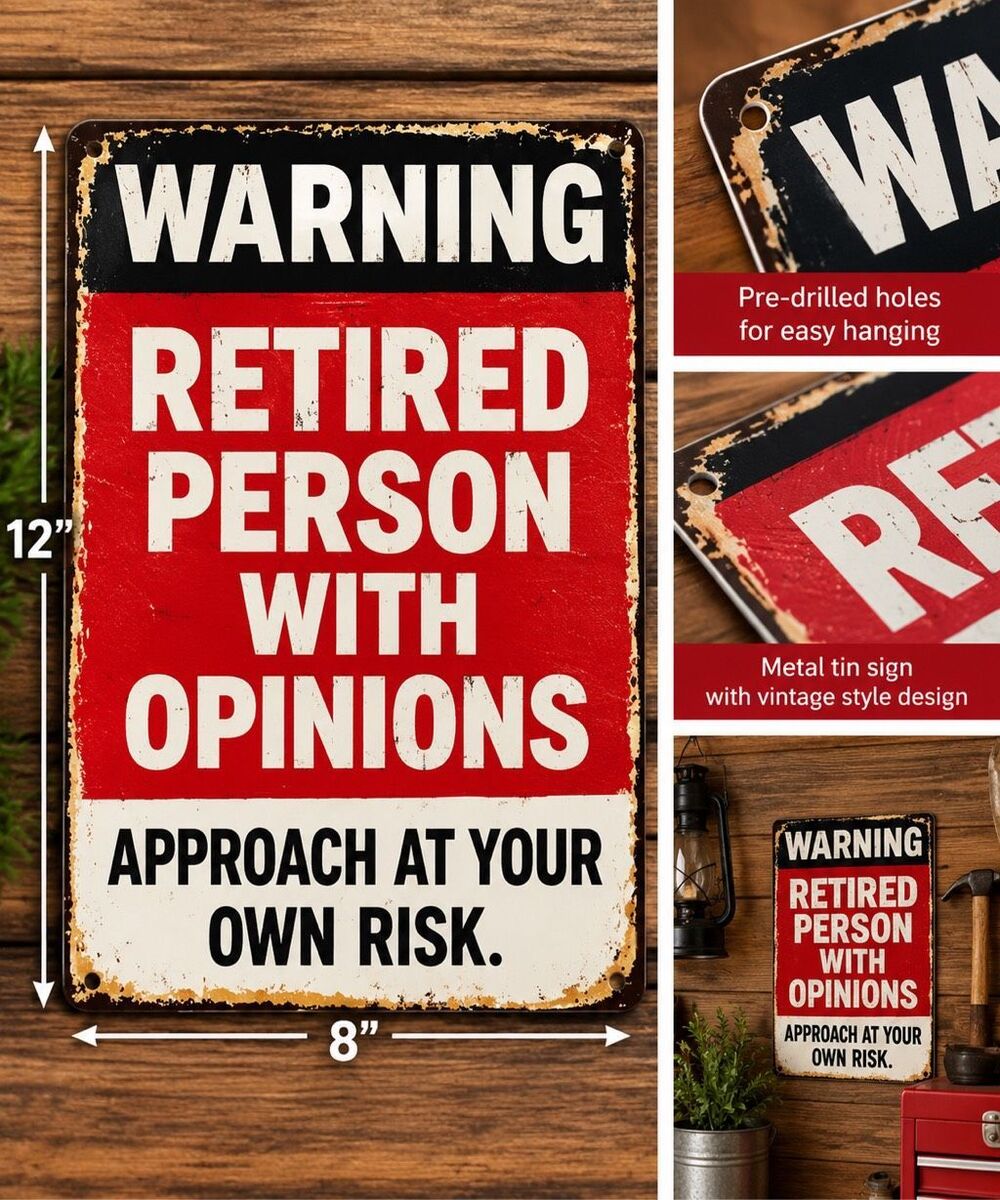 Warning Retired Person With Opinions Funny Metal Tin Sign 8x12 New